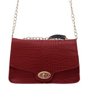Embossed Faux Leather Mini Handbag/ RED